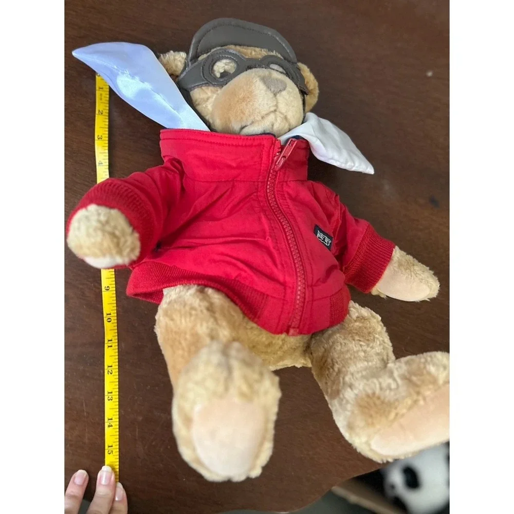 Lands End Aviator Teddy Bear Plush Red Jacket Pilot Hat Scarf Goggles Tan 13 in